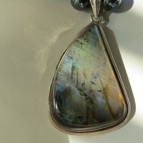 Labradorite Set in Sterling Silver Pendant with Silvertone and Glass Beads - Picture 6 of 6